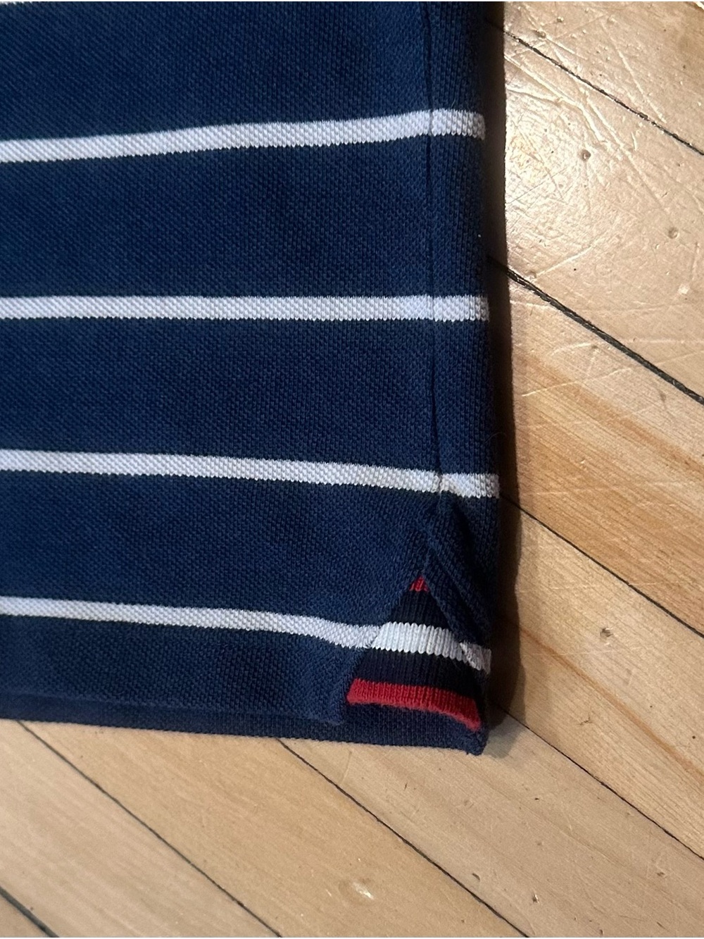 Lacoste Boys Navy & White Striped Polo with Croc Patch - Picture 5 of 5